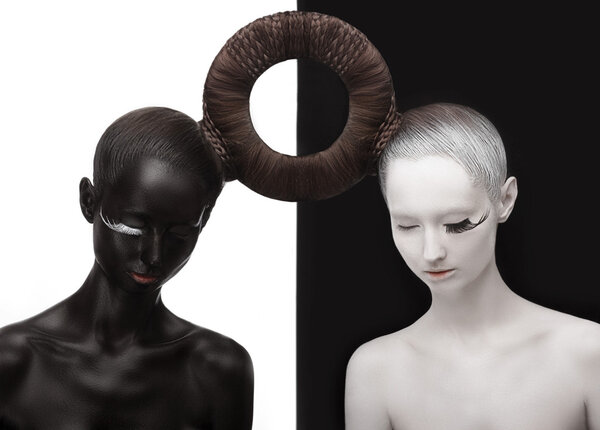 Zen. Yin and Yang. Silhouette of Two . Black & White Symbol. Creative Orient Concept