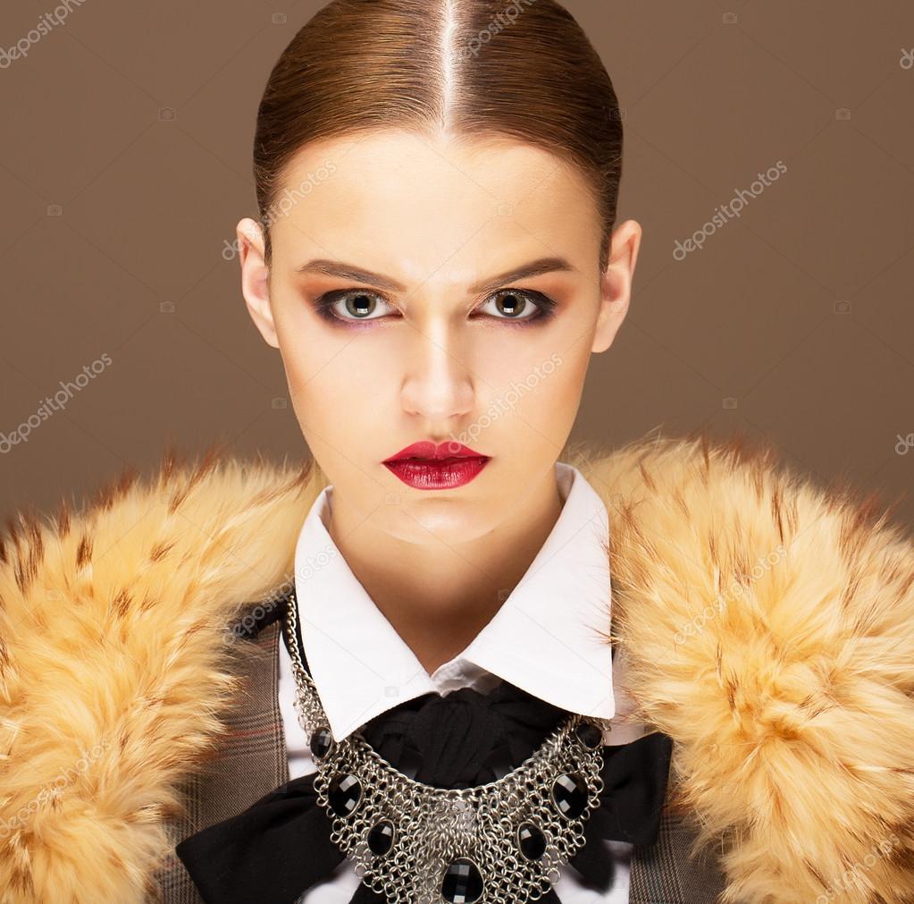 Elegance. Sophisticated Haughty Woman in Fur Collar. Lifestyle Stock ...