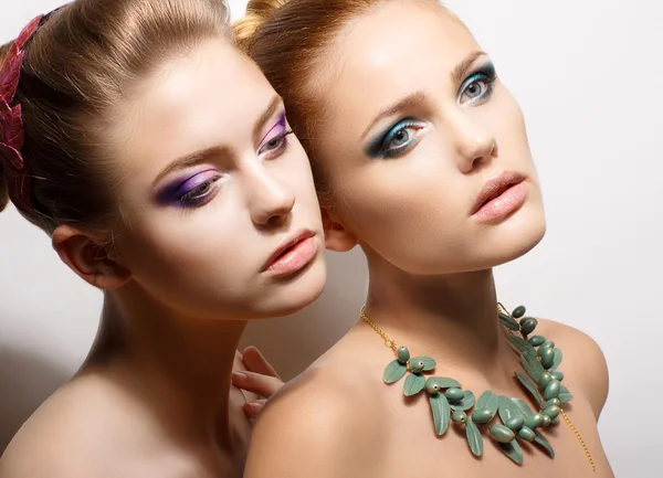 Sultry Beauties. Aspiration. Two Tempting Meek Girlfriends in Reverie. Love — Stock Photo, Image
