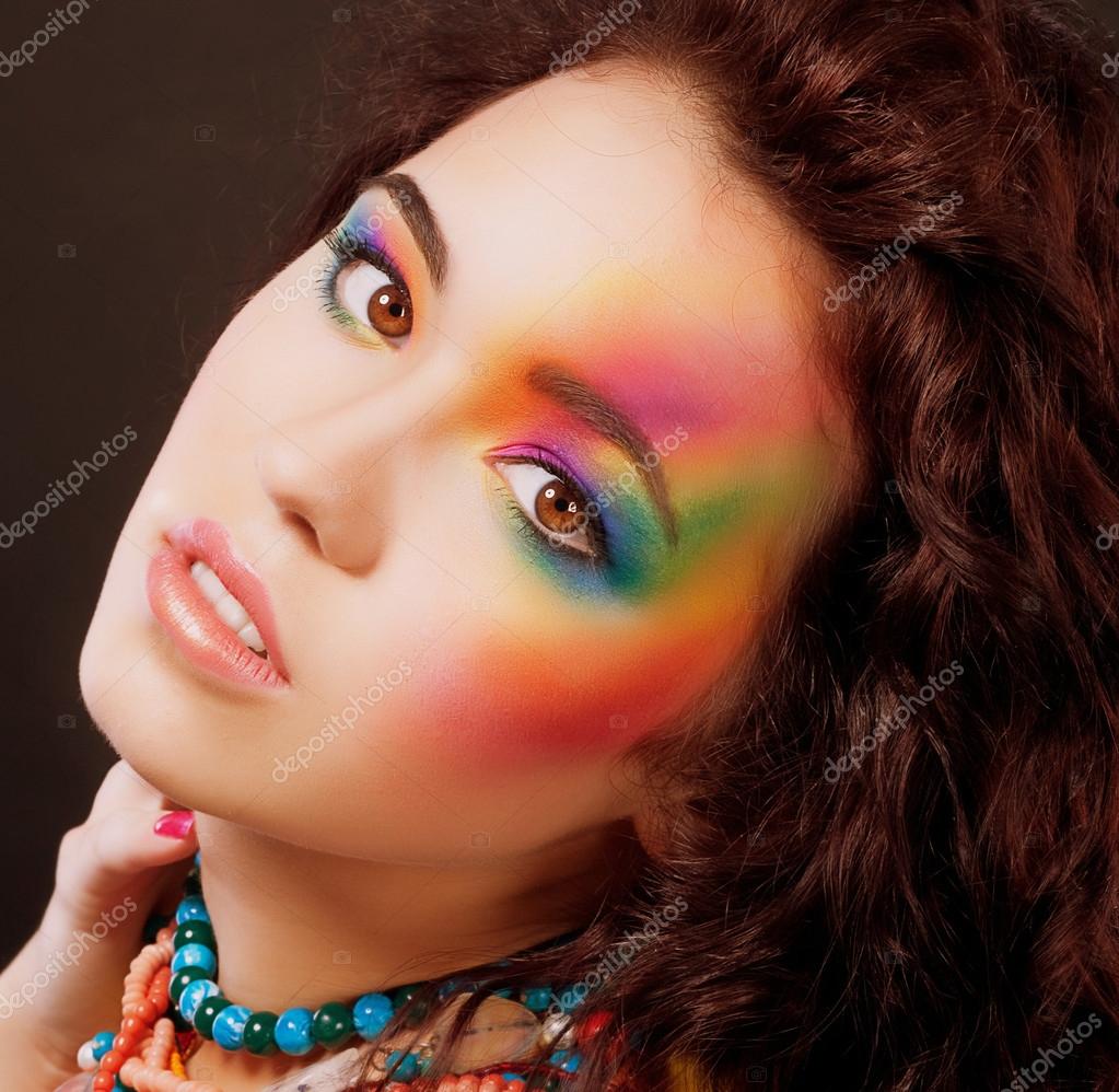 Fantasy. Woman's Face. Vibrant Colorful Rainbow Makeup Stock Photo by ©Gromovataya 23689677