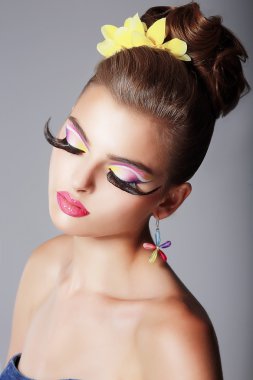 Phantasy. Spectacular Fashionable Woman with Dramatic Stage Makeup. Glam clipart