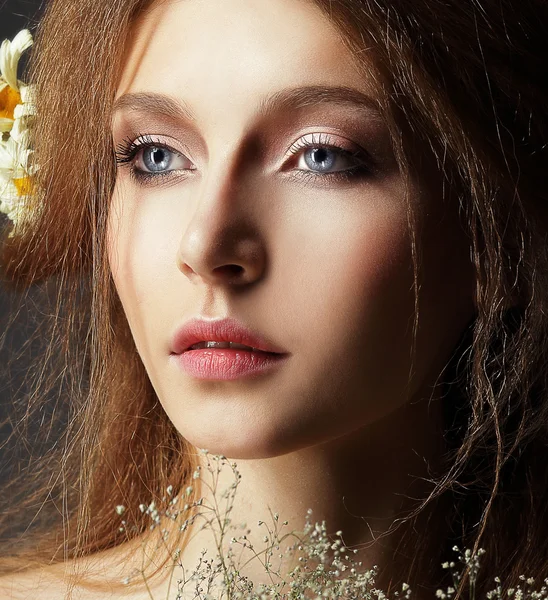 Nostalgia. Portrait of Humble Meek Woman with Perfect Natural Skin — Stock Photo, Image