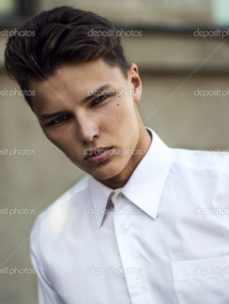 Ambition. Serious Attractive Charismatic Man in White Shirt