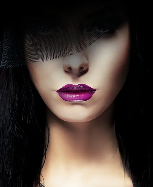 Stylish Aristocratic Woman with Dark Veil — Stock Photo, Image