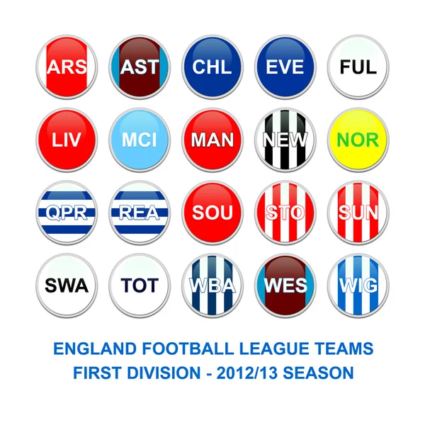 English first division football league teams buttons — Stock Photo, Image