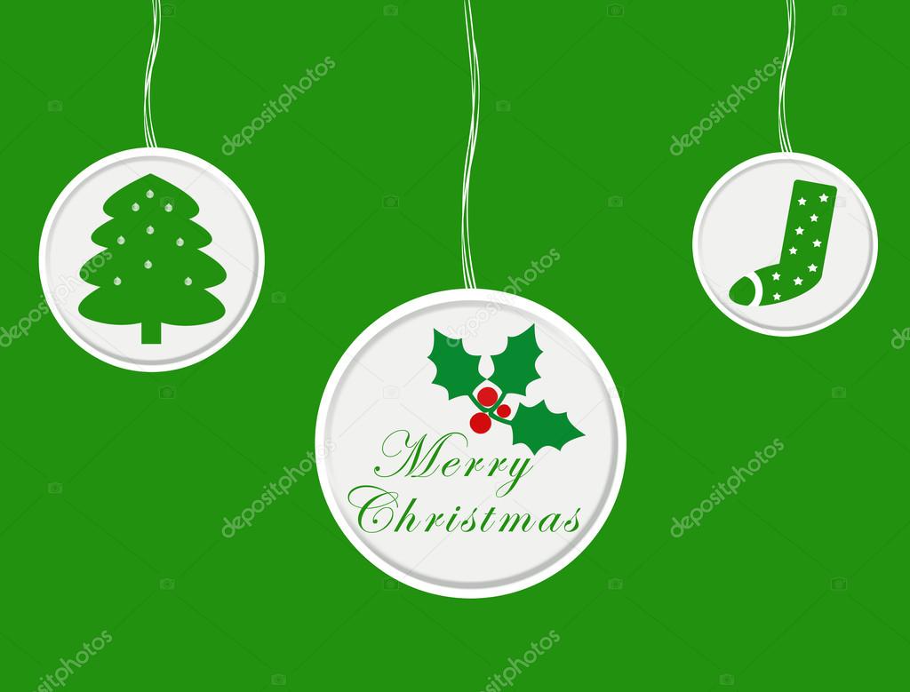 Christmas card with green ornaments