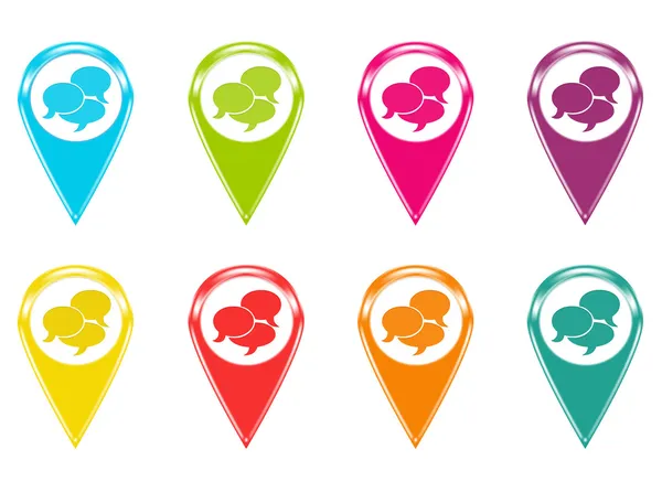 Set of icons or colored markers on maps with conversation symbol — Stock Photo, Image