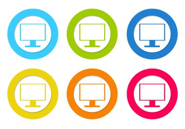 Tv ekran veya bilgisayar monitör simgesi olan yuvarlak simgeler kümesi