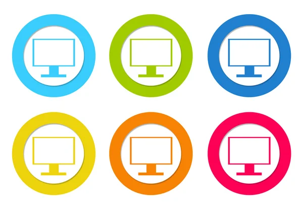 Set of rounded icons with tv screen or computer monitor symbol — Stock Photo, Image