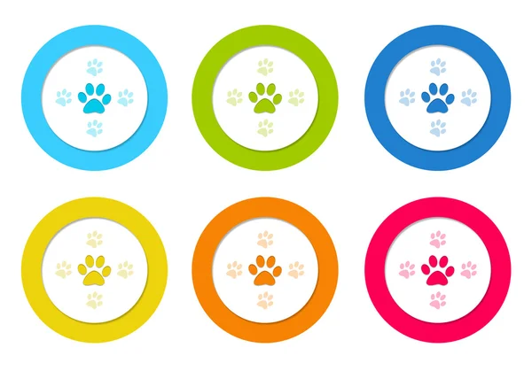Uppsättning av färgglada rundade ikoner med sällskapsdjur fotspår symbol — Stockfoto