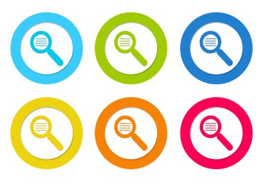 Arama simgesi olan renkli yuvarlak simgeler