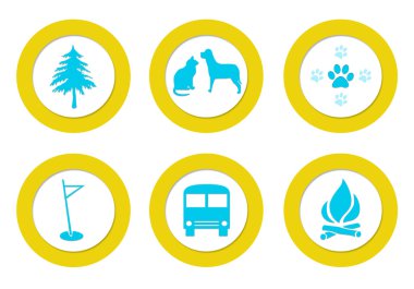 farklı semboller ile renkli yuvarlak simgeler