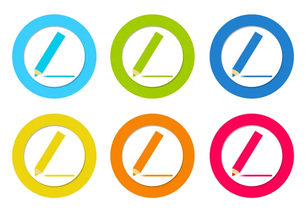 Barevné kulaté ikony s symbol tužky — Stock fotografie
