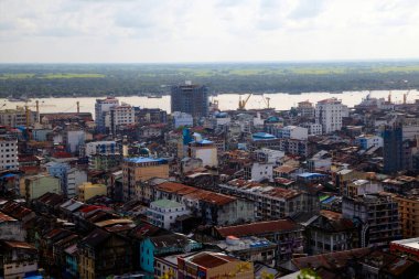 Yangon cityscape, Myanmar, havadan görünümü.