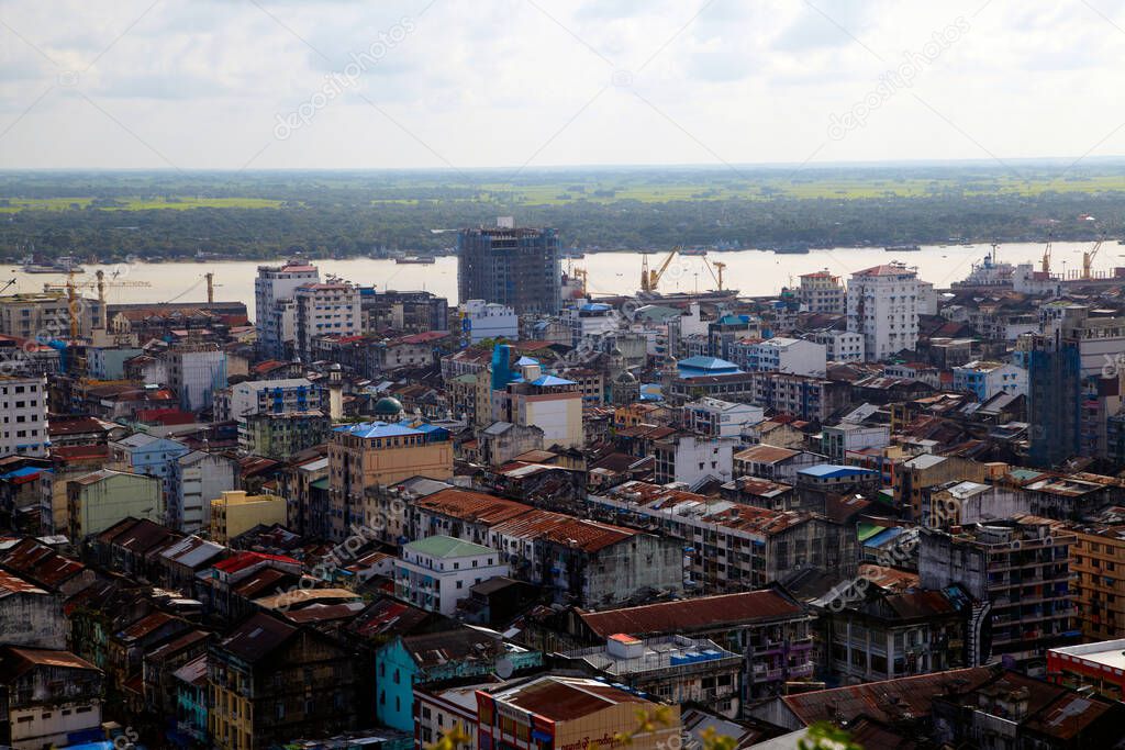 aerial view of Yangon cityscape, Myanmar.