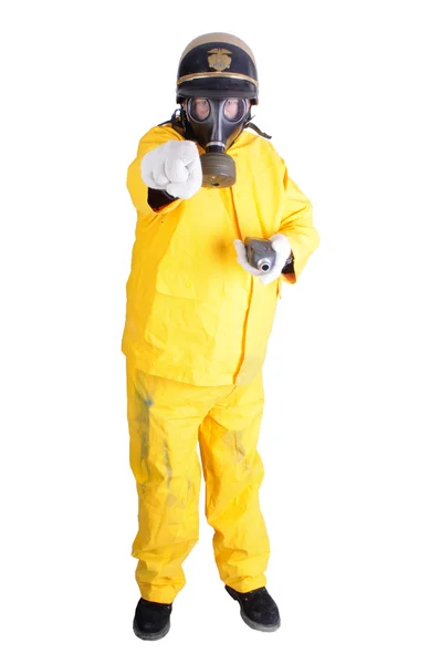 Man in gas mask and hazmat suit — Stock Photo, Image