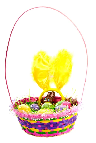 Easter basket with chocolate rabbits — Stock Photo, Image