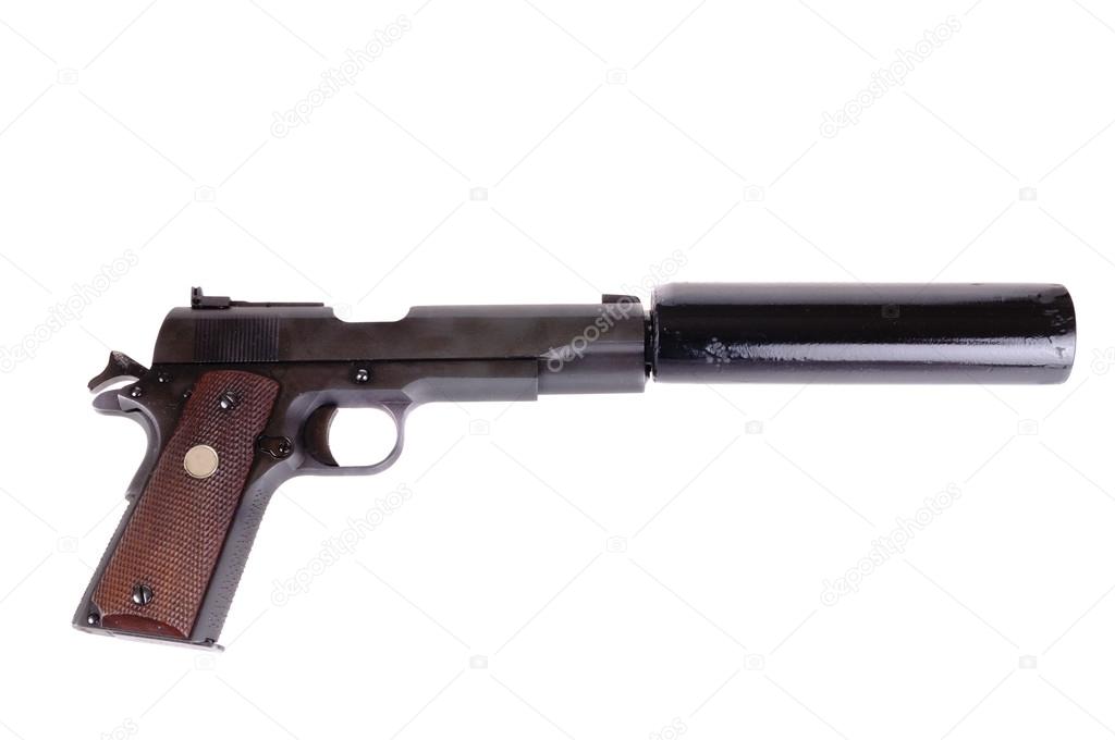 45 ACP with a silencer attached