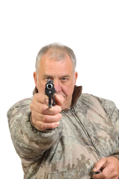 Hombre apuntando arma al espectador — Foto de Stock