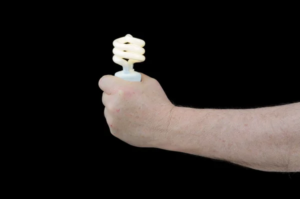 Man holding a pigtail fluorescent light — Stock Photo, Image