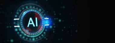 Yapay zeka ve yapay zeka kavramı. İş, modern teknoloji, internet ve ağ kurma kavramı. 3B illüstrasyon