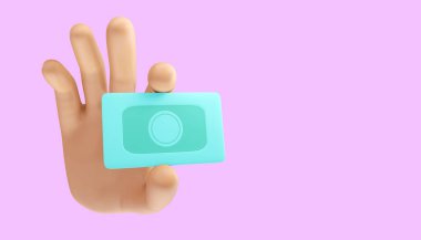 Karikatür el, Bundles 'ı soyutlanmış bir arka planda tutuyor. 3d illüstrasyon.