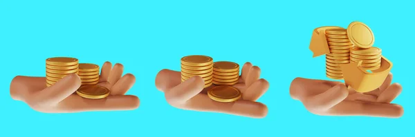 Cartoon Hand Holding Stack Coins Isolated Background Illustration — Stock Photo, Image