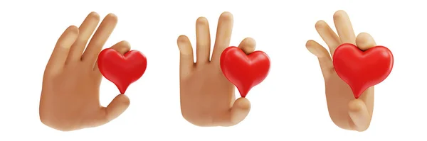 Mão Dos Desenhos Animados Segurando Coração Vermelho Fundo Isolado Como — Fotografia de Stock