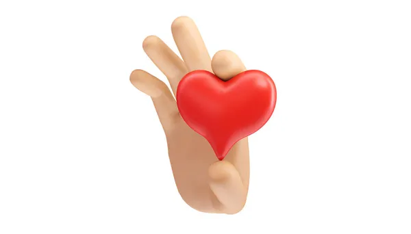 Mão Dos Desenhos Animados Segurando Coração Vermelho Fundo Isolado Como — Fotografia de Stock