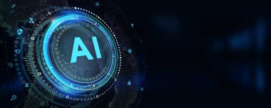 Yapay zeka ve yapay zeka kavramı. İş, modern teknoloji, internet ve ağ kurma kavramı. 3B illüstrasyon