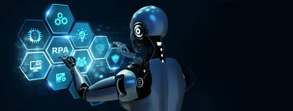 Rpa Robotic Process Automation Innovation Technology Кнопка Робота Віртуальному Екрані — стокове фото