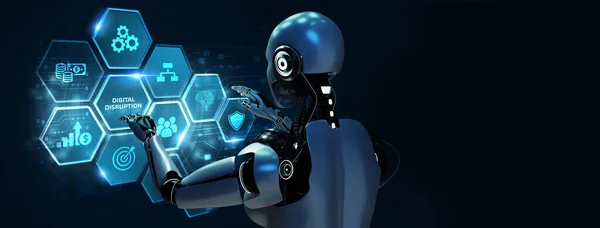 Interrupción Digital Transformación Innovación Tecnología Negocio Internet Concepto Robot Pulsando —  Fotos de Stock