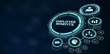 İş, Teknoloji, İnternet ve ağ konsepti. Yazıyı gösterir: EMPLOYEE BENEFITS. 3d illüstrasyon