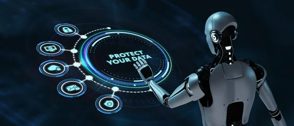 Cybersécurité Protection Des Données Concept Confidentialité Technologie Entreprise Bouton Robot — Photo