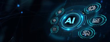 Yapay zeka ve yapay zeka kavramı. İş, modern teknoloji, internet ve ağ konsepti 3D illüstrasyon
