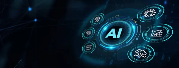 Ai学習と人工知能の概念 ビジネス 近代的な技術 インターネットとネットワークの概念 3Dイラスト — ストック写真