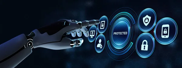 Кібербезпека Концепція Захисту Даних Бізнес Захисту Конфіденційності Кнопка Робота Віртуальному — стокове фото