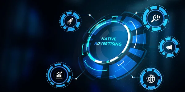 Native advertising internet publication concern digital marketing business concept. Business, Technology, Internet and network concept. 3d illustration