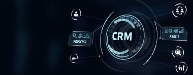 İş, Teknoloji, İnternet ve ağ konsepti. CRM Müşteri İlişkileri Yönetimi 3D illüstrasyon