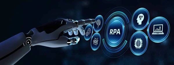 Rpa Conceito Tecnologia Inovação Automação Processos Robóticos Robô Pressionando Botão — Fotografia de Stock