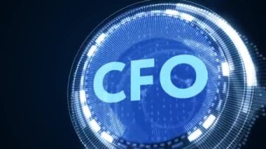 İş, Teknoloji, İnternet ve ağ konsepti. Geleceğin sanal ekranı ve yazıyı görüyor: CFO