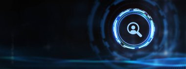 İş, Teknoloji, İnternet ve ağ konsepti. İnsan Kaynakları İK yönetimi personel alımı kafa arama konsepti 3D illüstrasyon