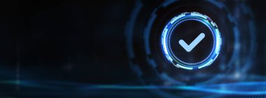 Standart kalite kontrol. Sertifika. İş, teknoloji, internet ve ağ konsepti. 3B illüstrasyon