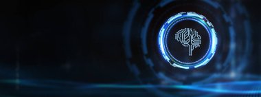 Yapay zeka (yapay zeka), makine öğrenme ve modern bilgisayar teknolojileri kavramları. İş, Teknoloji, İnternet ve ağ konsepti. 3B illüstrasyon