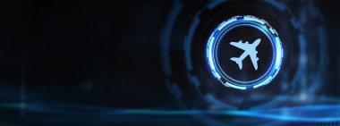 İş, Teknoloji, İnternet ve ağ konsepti. Uçaklarla seyahat konsepti. 3B illüstrasyon