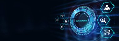 İş, Teknoloji, İnternet ve ağ konsepti. İnsan Kaynakları 'nın dış kaynak kullanımı. 3d illüstrasyon