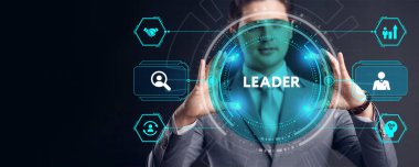 Başarılı takım lideri. İş liderliği kavramları. Başarılı bir takım lideri, bir yönetici pazar lideridir..