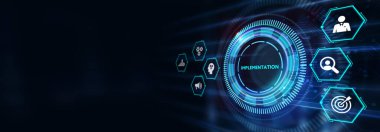 Implementasyon, web teknolojisi konsepti. İş, Teknoloji, İnternet ve ağ konsepti. 3d illüstrasyon