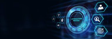 Optimizasyon Yazılım Teknolojisi Süreç Sistemi İş Konsepti. İş, Teknoloji, İnternet ve Ağ Konsepti 3D illüstrasyon