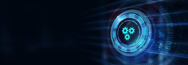 İş, Teknoloji, İnternet ve ağ konsepti. Otomasyon Yazılım Teknolojisi İşlem Sistemi 3D illüstrasyon